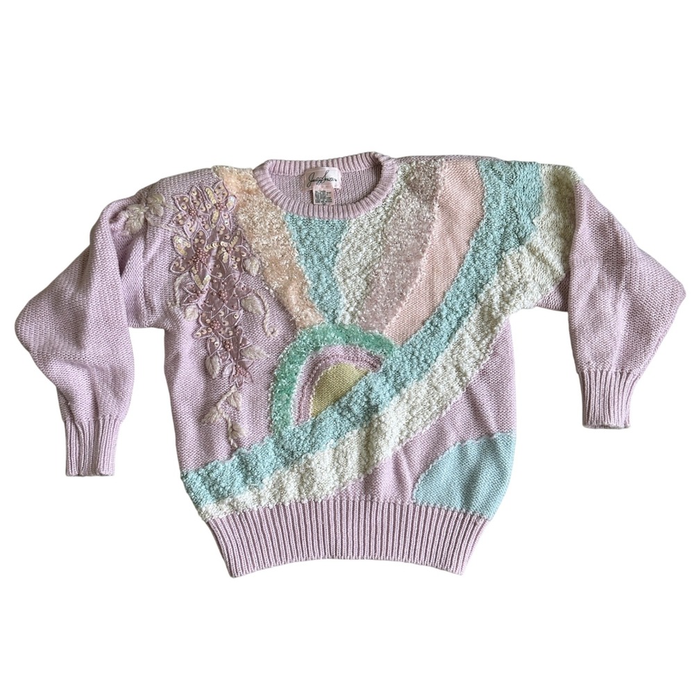 Vintage Jaclyn Smith‎ Rainbow Sweater Womens M Sequin Coquette Beaded Pastel